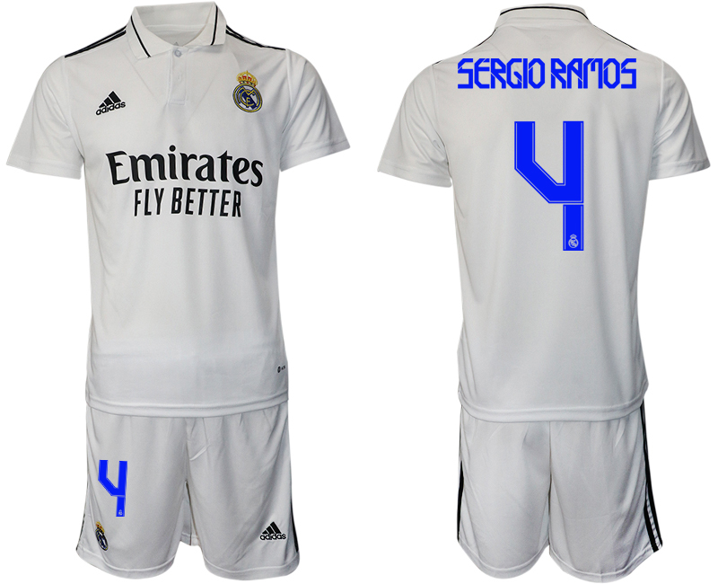 Men 2022-2023 Club Real Madrid home white #4 Adidas Soccer Jersey->real madrid jersey->Soccer Club Jersey
